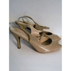 FRANCO SARTO New Tan Patent Leather High Heel Peep Toe Slingback Pumps sz 9.5